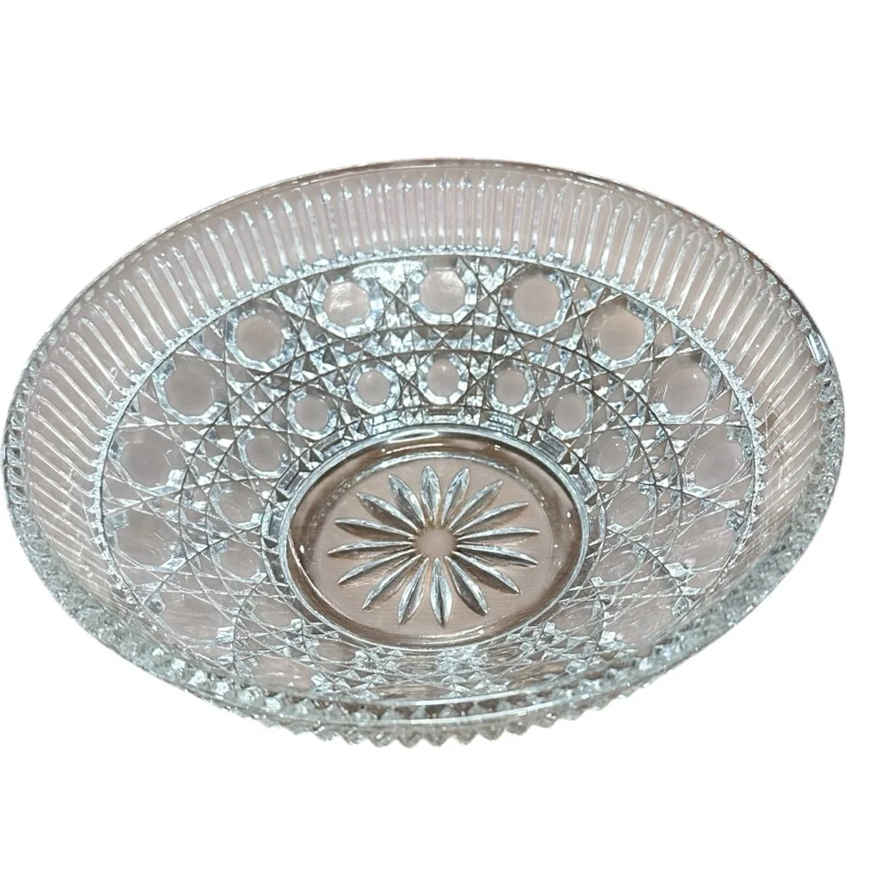 Vintage Pressed Glass Cut Crystal Candy Dish with‎ Lid